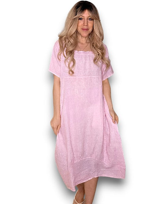 Bubblegum Pink Plain Mid Sleeve Maxi Dress