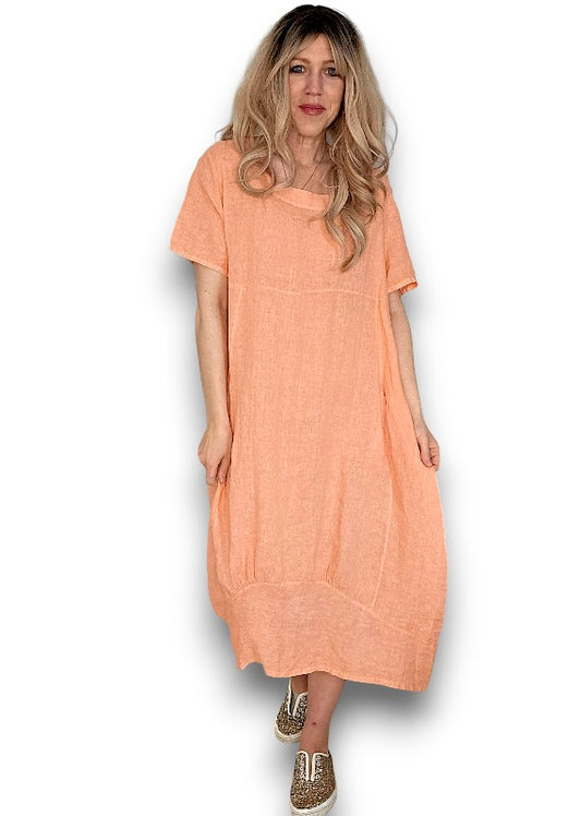 Peach Plain Mid Sleeve Maxi Dress