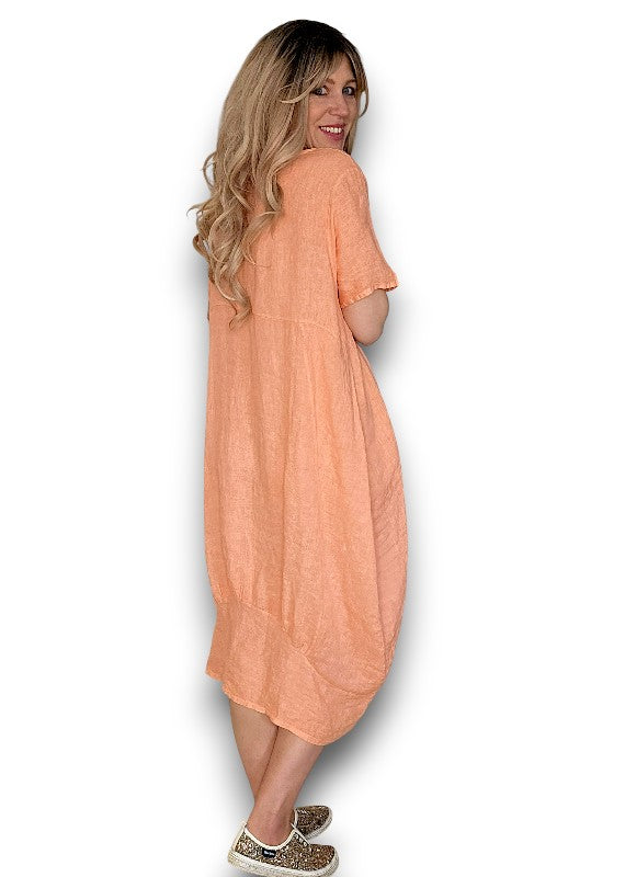 Peach Plain Mid Sleeve Maxi Dress