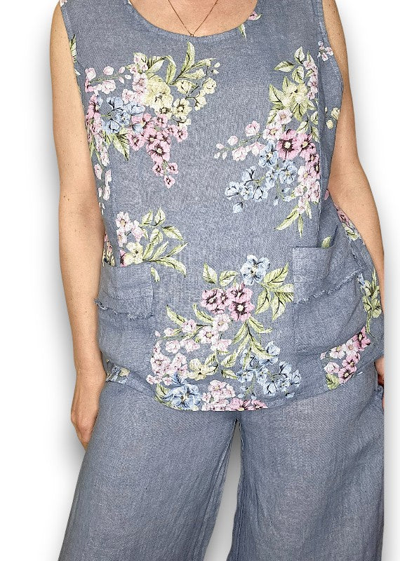 Petrol Rosie Linen Tank Top