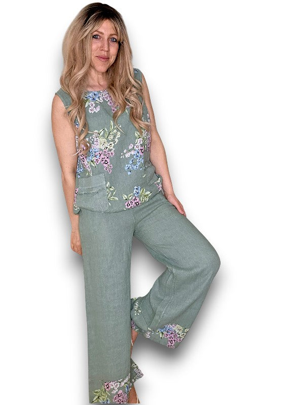 Light Sage High Waist Pleats Rosie Leg Pant