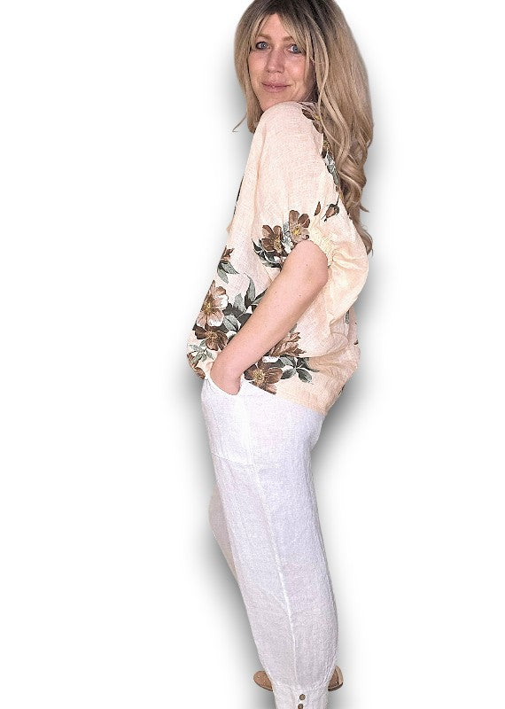 Light Peach Spring Blossom Linen Top