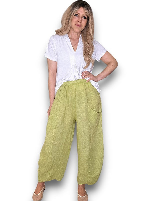 Antique Lime Barrel Linen Pants