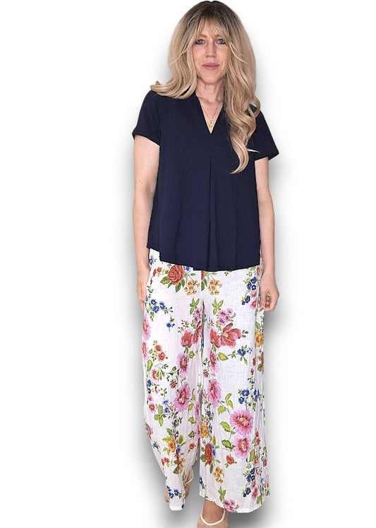 White Palazzo Doily Rose Pant