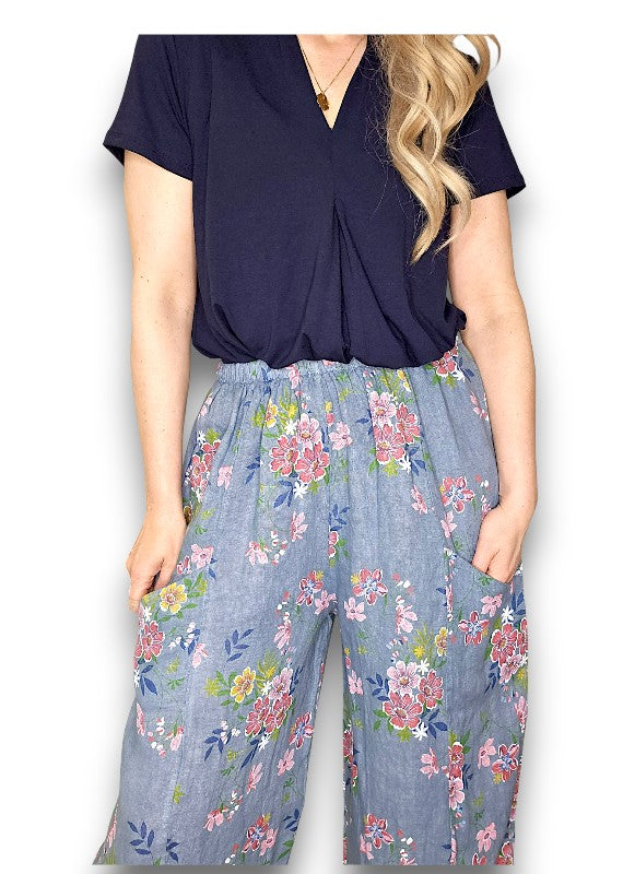 Petrol Wild Daisy Barrel Pant