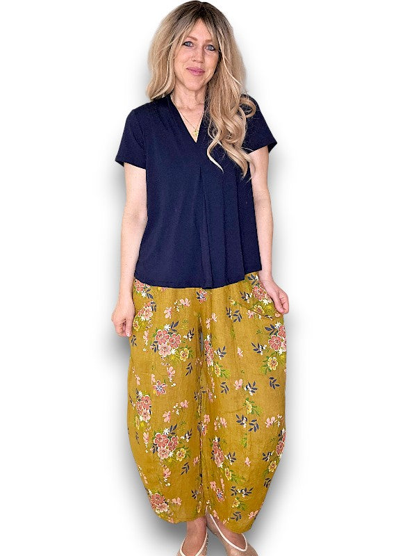 Mustard Wild Daisy Barrel Pant