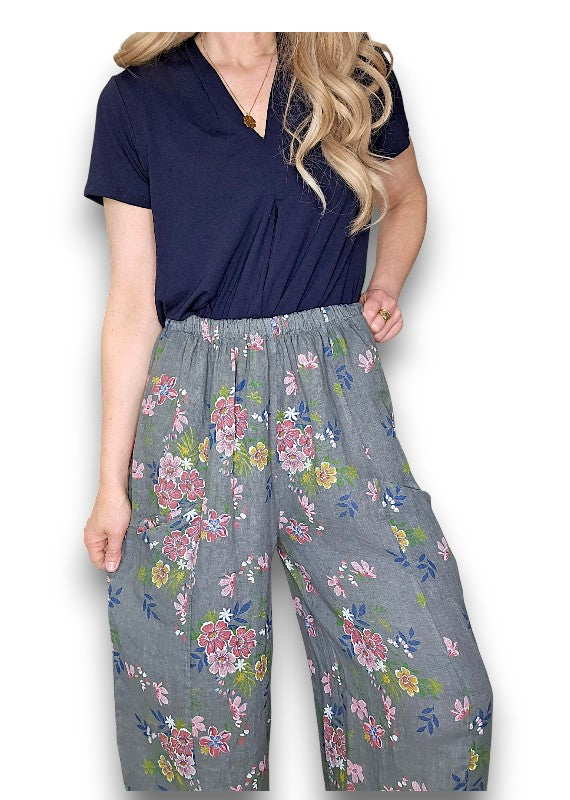 Grey Wild Daisy Barrel Pant