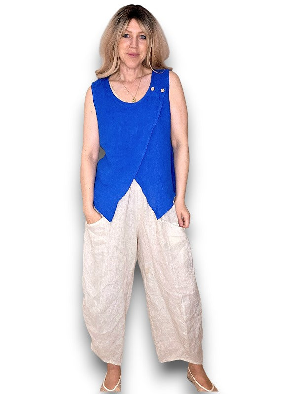 Cobalt Overlap Linen Tank Top