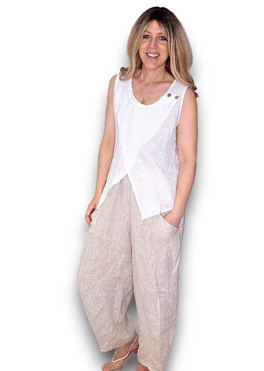 White Overlap Linen Tank Top