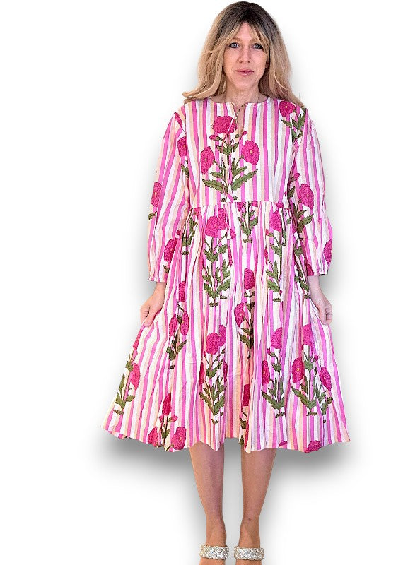 IDA IVY Pouf Sl Dress/Pink Dahlia Stripe