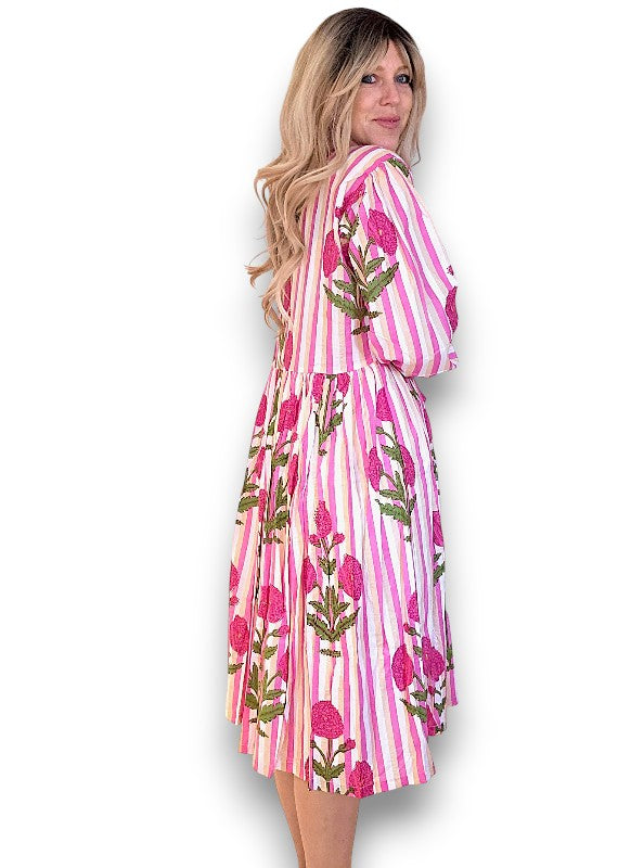 IDA IVY Pouf Sl Dress/Pink Dahlia Stripe