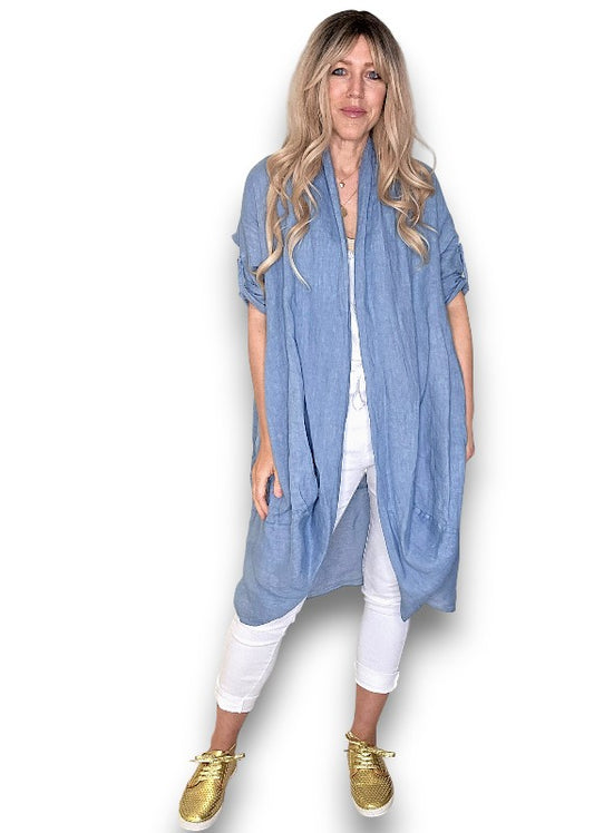 Petrol Linen Cover Up