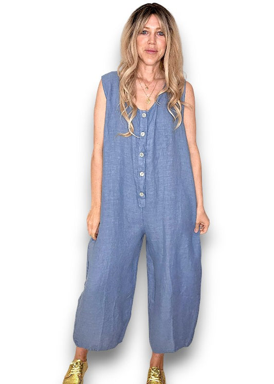 Petrol Pearl Front Buttons Jumpsuit
