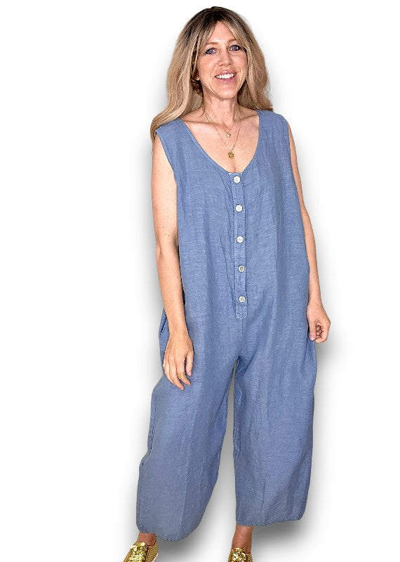 Petrol Pearl Front Buttons Jumpsuit