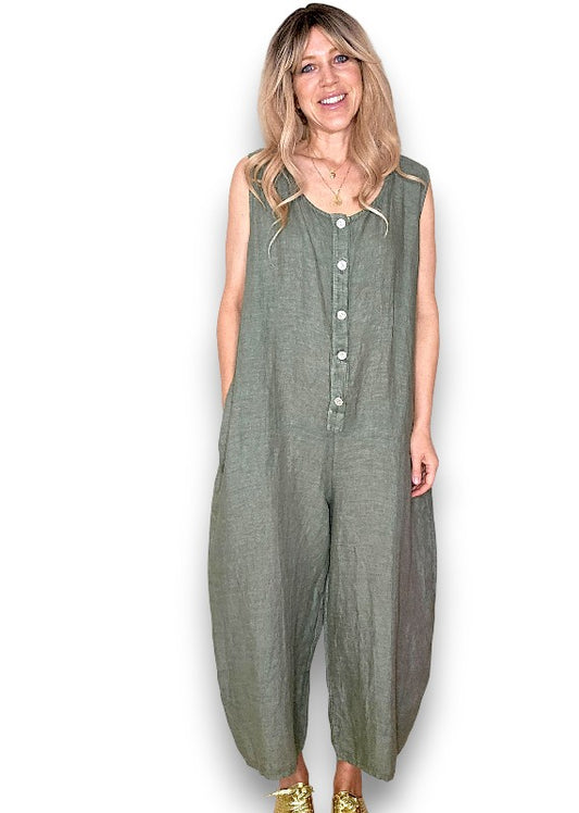 Grey Pearl Front Buttons Jumpsuit
