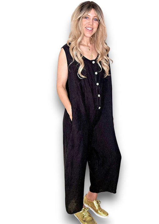 Black Pearl Front Buttons Jumpsuit