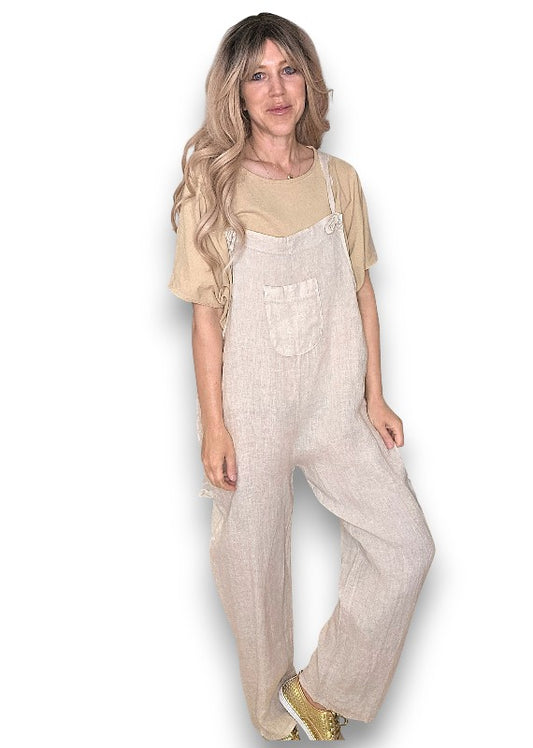 Beige Plain Frnt Pkt Tie it your way-Jumpsuit