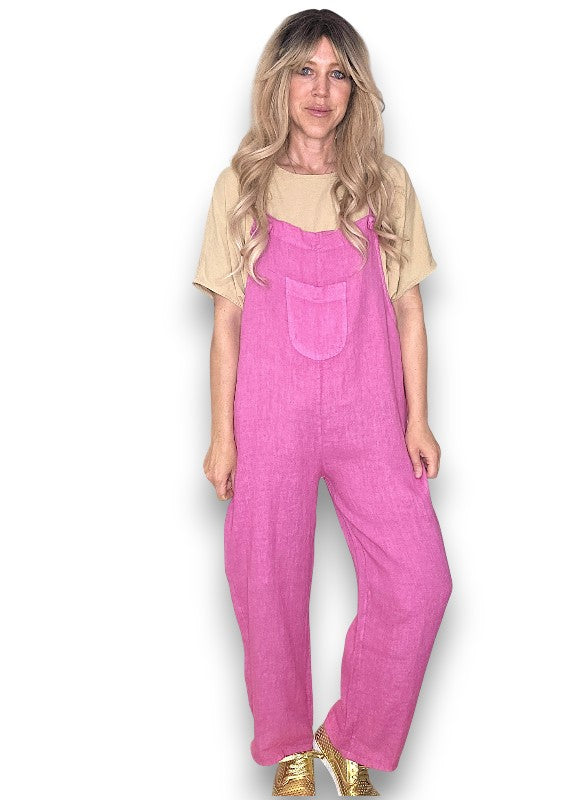 Hot Pink Plain Frnt Pkt Tie it your way-Jumpsuit