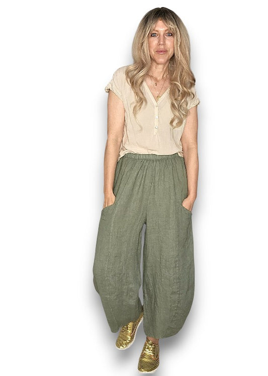 Forest Barrel Linen Pants