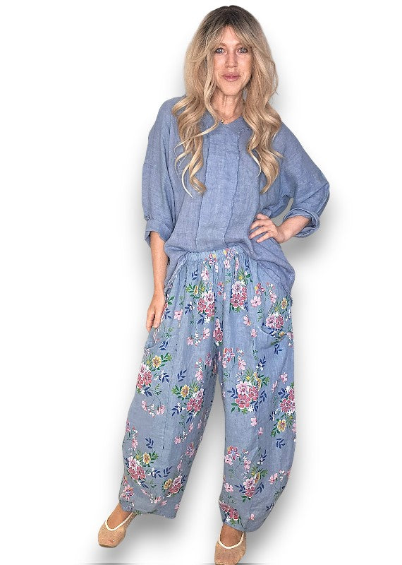 Petrol Wild Daisy Barrel Pant