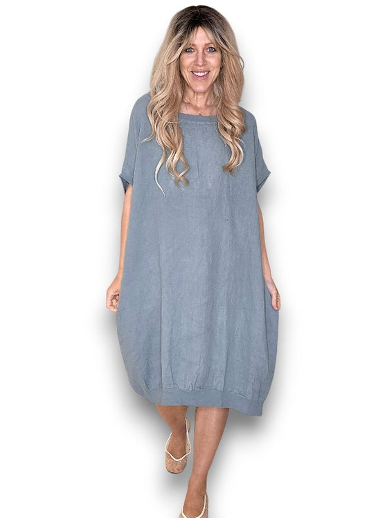 Grey Plain Elastic Hem Dress