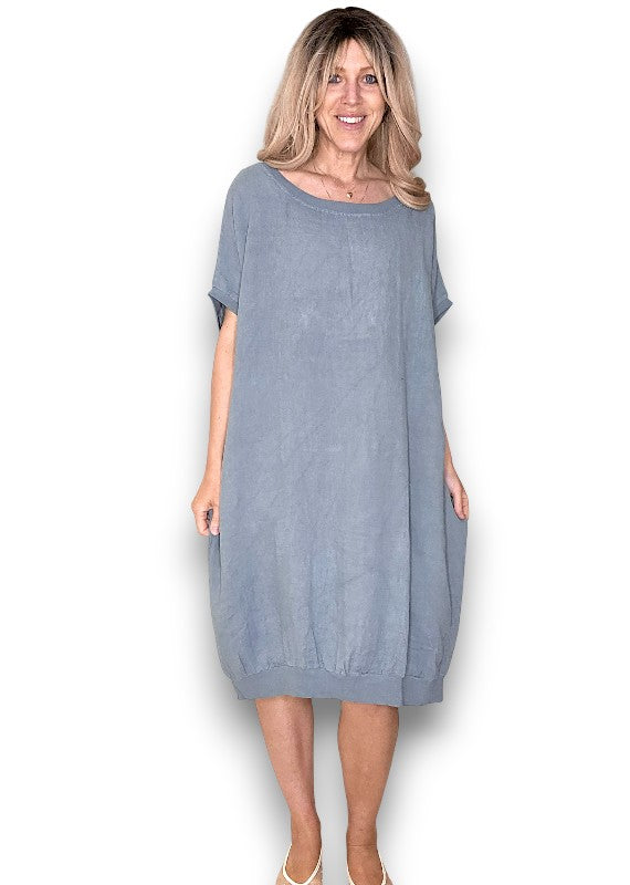 Grey Plain Elastic Hem Dress