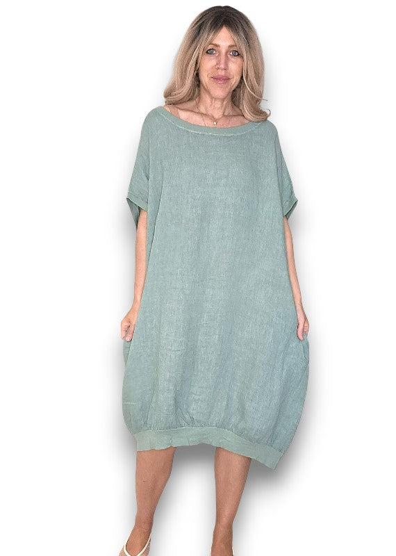 Sage Plain Elastic Hem Dress