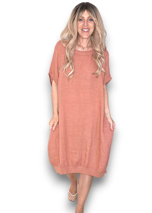 Brick Plain Elastic Hem Dress