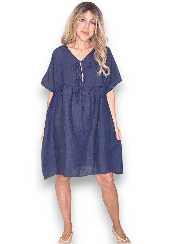 Navy Deux Ribbon Babydoll Dress