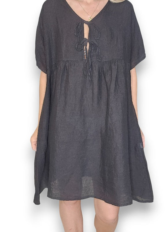 Black Deux Ribbon Babydoll Dress