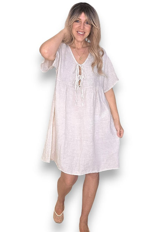 Beige Deux Ribbon Babydoll Dress
