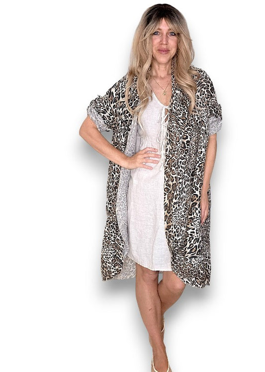 Beige Leopard Linen Cover Up
