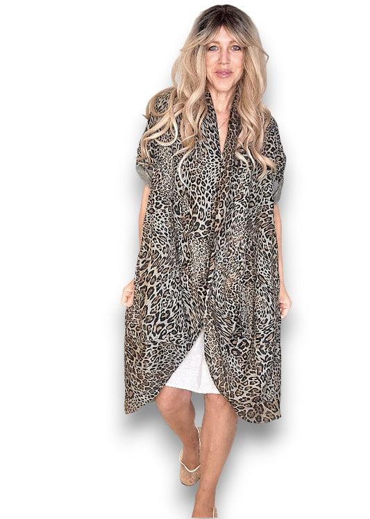 Mocha Leopard Linen Cover Up