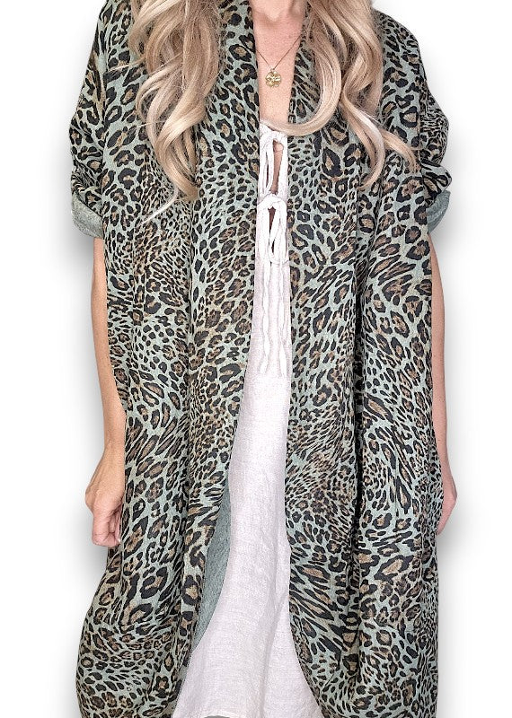 Sage Leopard Linen Cover Up