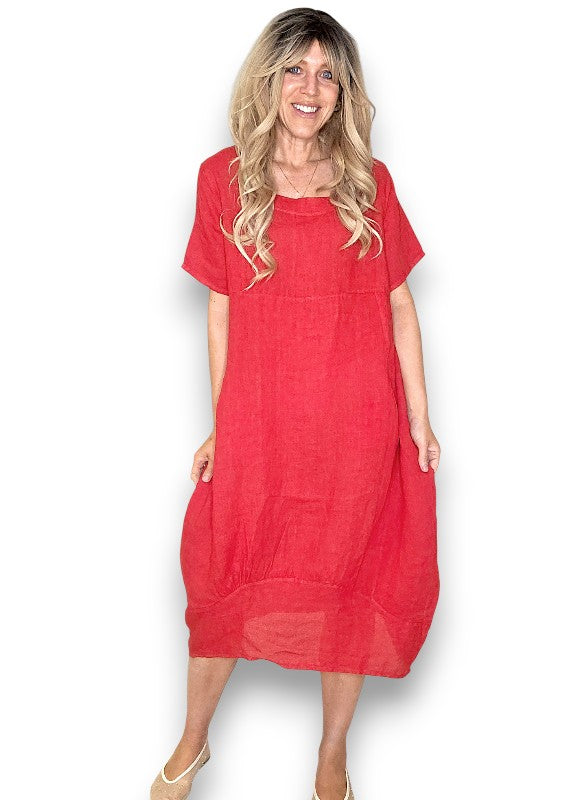 Red Mid Sleeve Maxi Dress