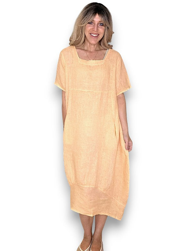 Bright Peach Mid Sleeve Maxi Dress