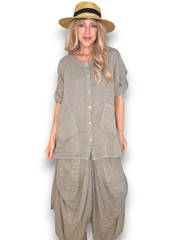 Mocha Pearl Button Top