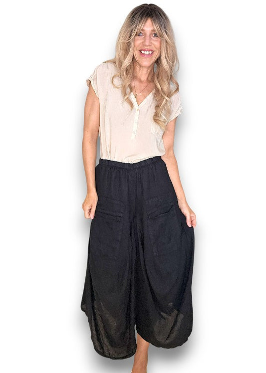 Black Normandie Linen Pants