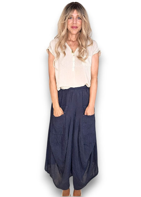 Navy Normandie Linen Pants