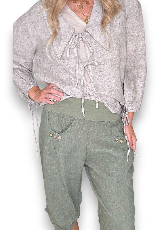 Forest Plain Capri Linen Pant
