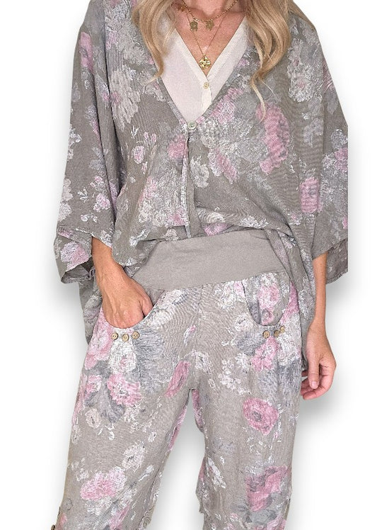 Mocha Scarlett Rose Capri Linen Pant