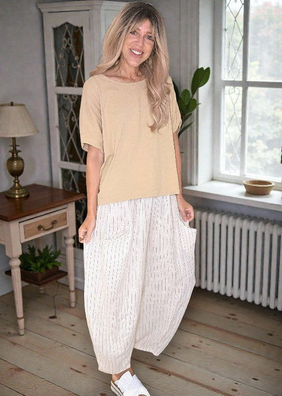 Vanilla Pinstripe Barrel Linen Pants