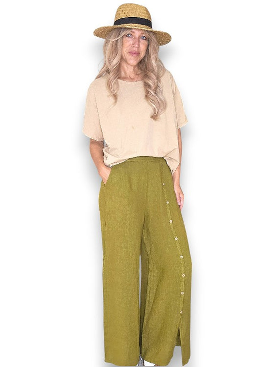 Olive Front Row Button Sailor Pant