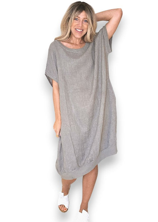 Mocha Plain Elastic Hem Dress