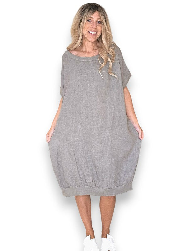 Mocha Plain Elastic Hem Dress