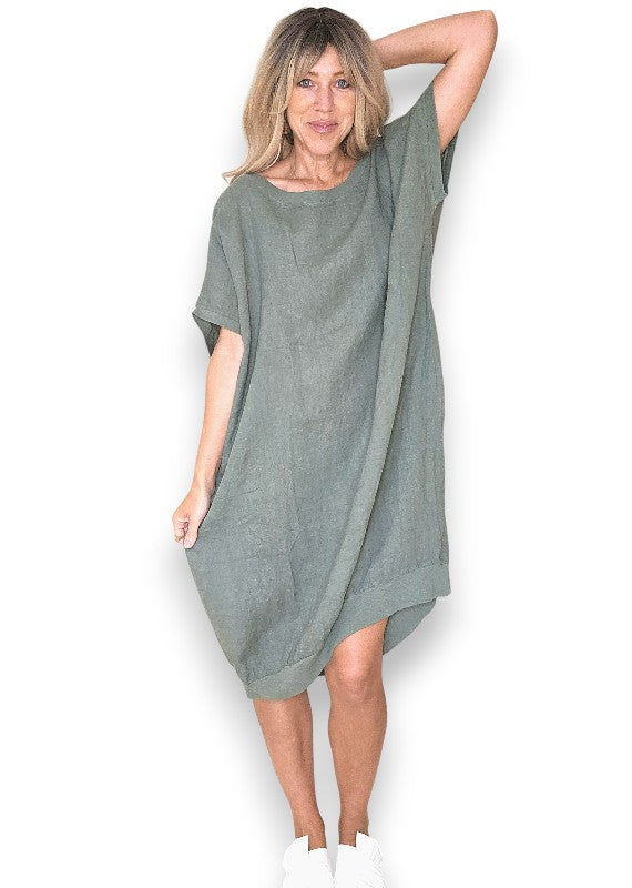 Sage Plain Elastic Hem Dress