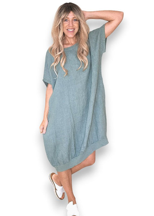 Forest Plain Elastic Hem Dress