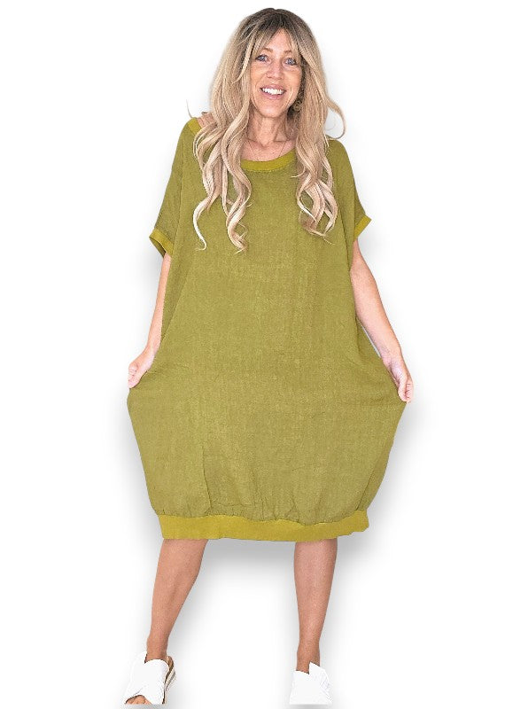 Olive Plain Elastic Hem Dress