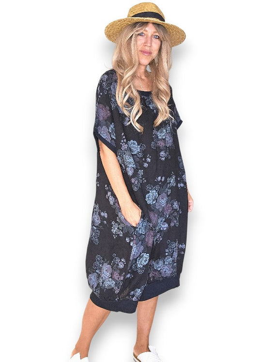 Black High Tea Elastic Hem Dress