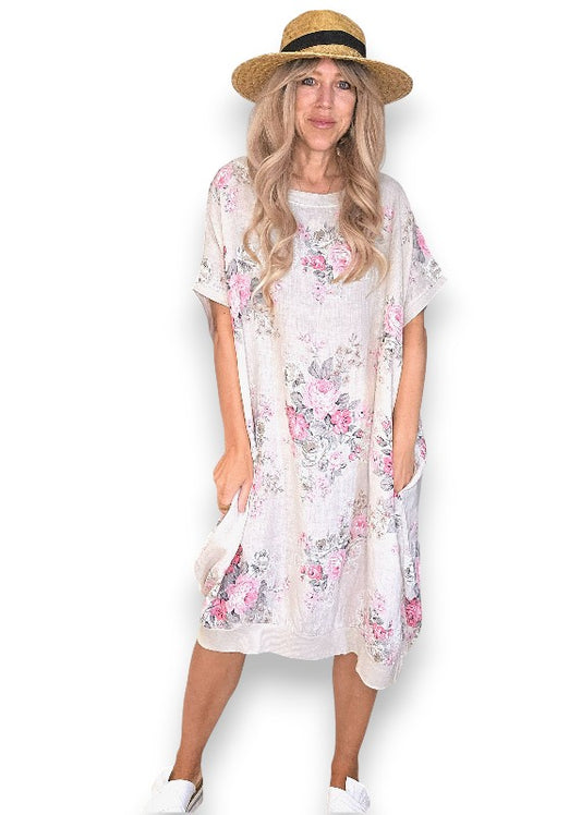 Beige High Tea Elastic Hem Dress